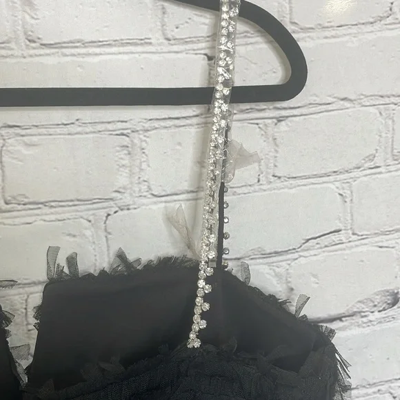 Rebecca Vallance Black Textured Cherie Amour Mini Dress with Embellished Straps
